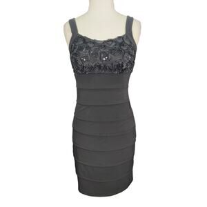 Y2K NWT En Focus Studio Black Rosette Sequin Bodycon Size 6 Club Glam Cocktail